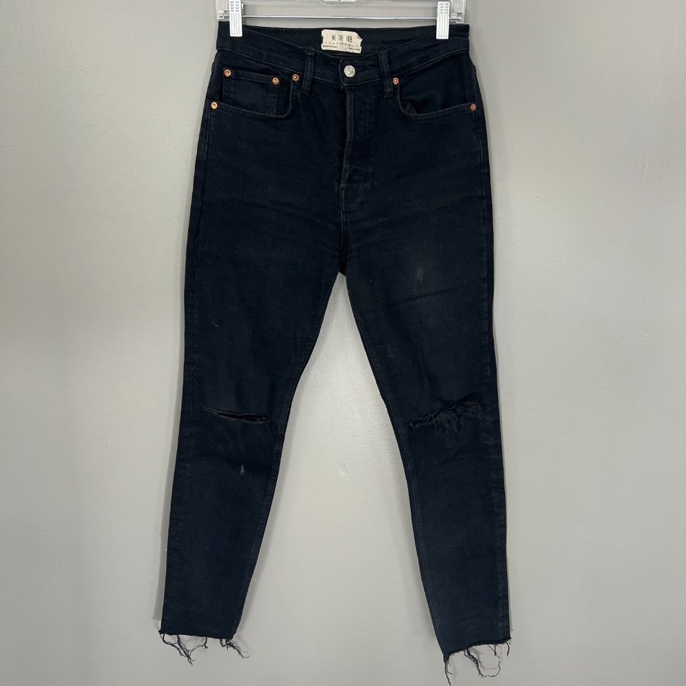 We The Free Skinny Jeans Womens 28 Black Good Distressed Raw Hem High Rise